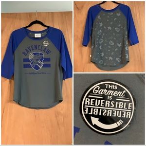HARRY POTTER RAVENCLAW REVERSIBLE RAGLAN TEE! 3/4 Sleeve Hogwarts House Crest